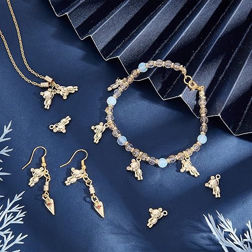 Miniatura 4 de CHGCRAFT 60 colgantes de oso dorado de 0.57 pulgadas para hacer pulseras, collares, aretes, joyería