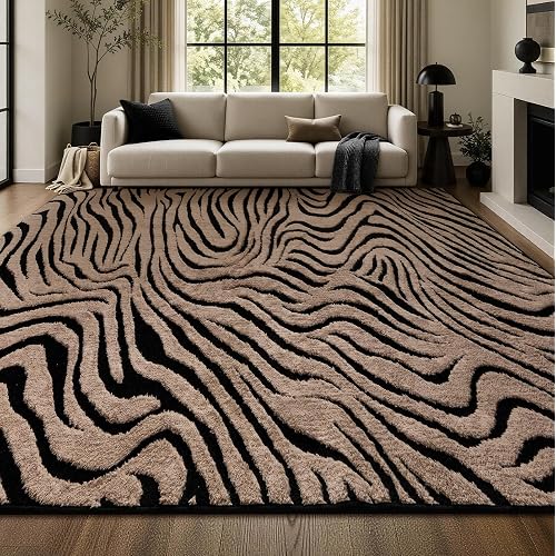 YIHOUSE Zebra Area Rugs 8x10: Taupe Abstract Washable Living Room Rug