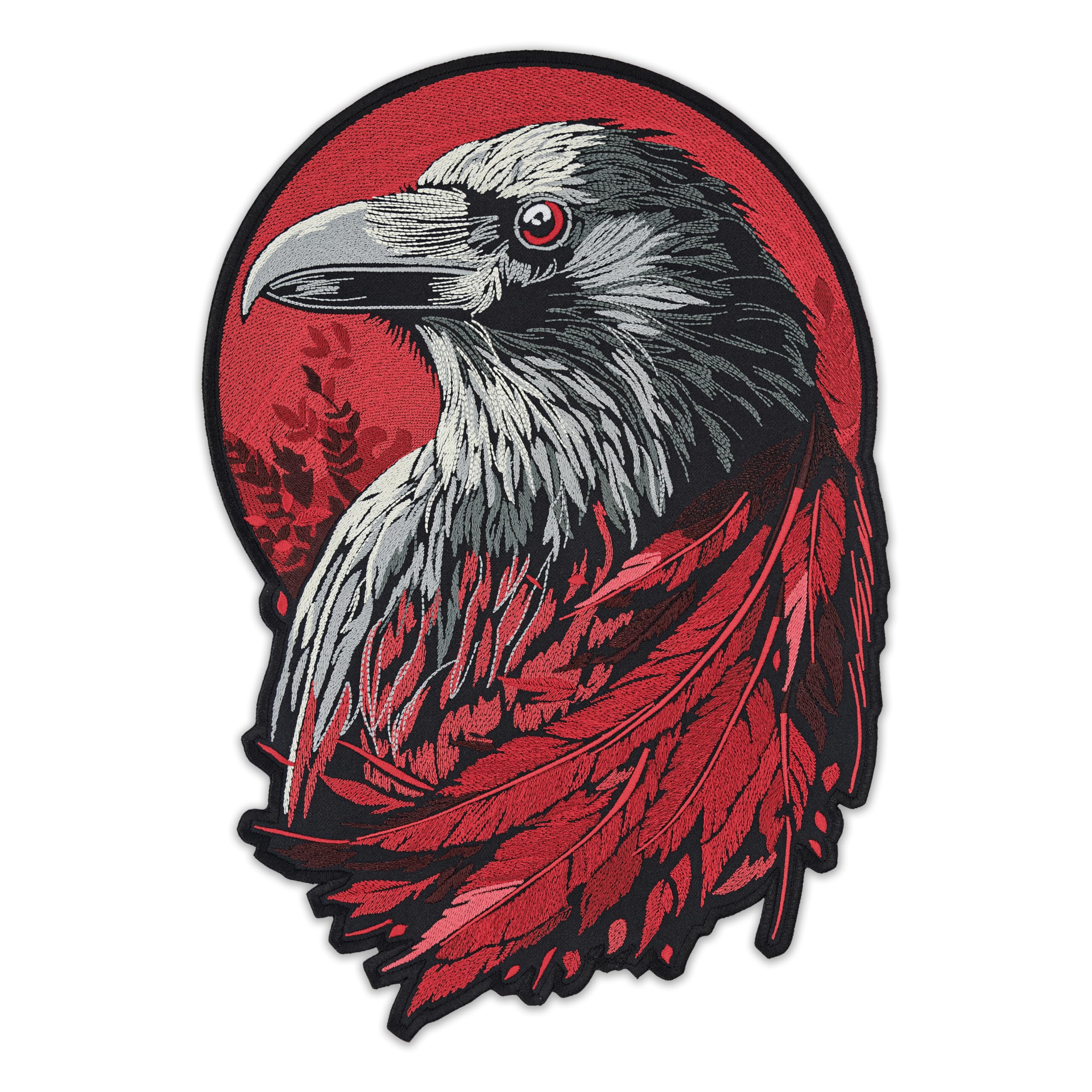 EMBROVERSE Mystic Raven Blood Moon Back Patch - Gothic Feathered Crow Premium Embroidered Iron-On Statement Piece for Jackets - 6.9 x 10 inches