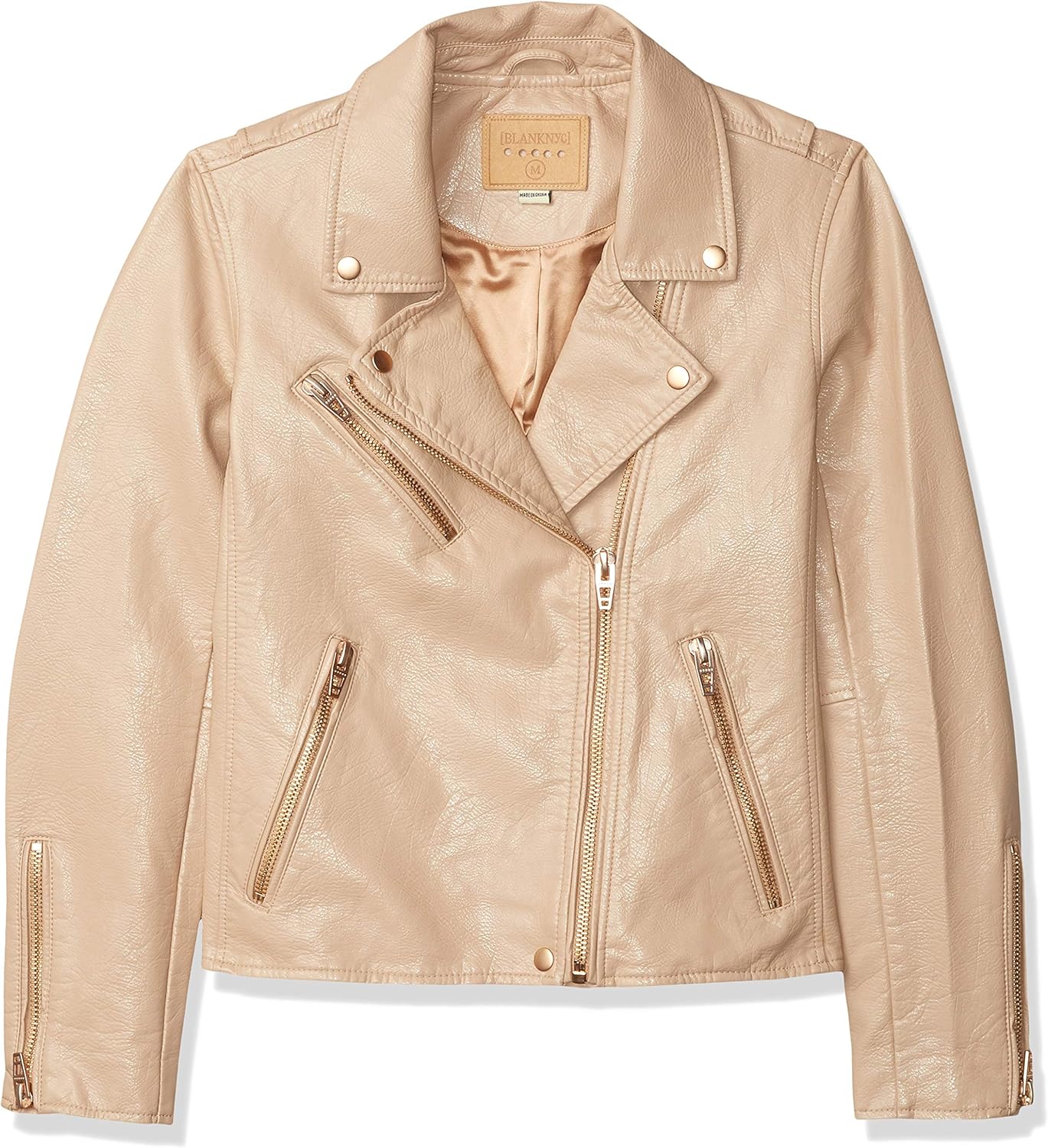 [BLANKNYC] Womens Luxury Clothing Semi Fitted Vegan Leather Motorcycle Jacket - Image 9