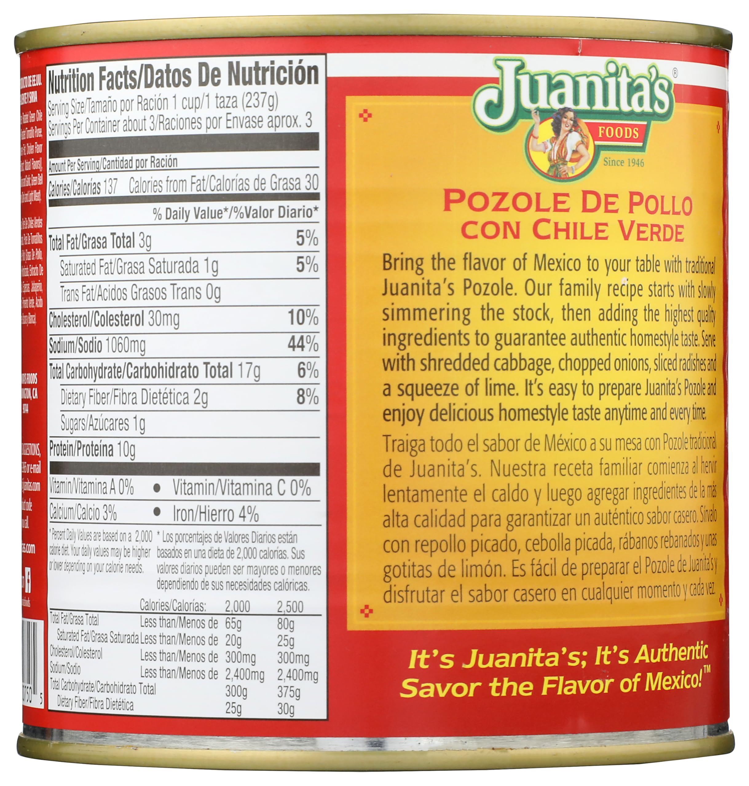Juanita's Soup, Chicken and Hominy, 29.5 oz