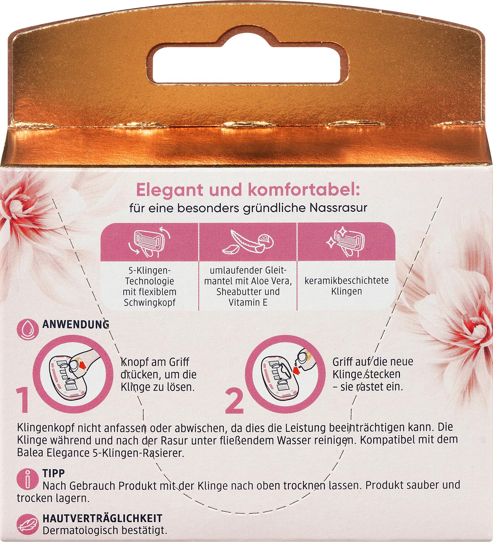 Balea Elegance Rasierklingen, 8 Ersatzklingen für Damenrasierer