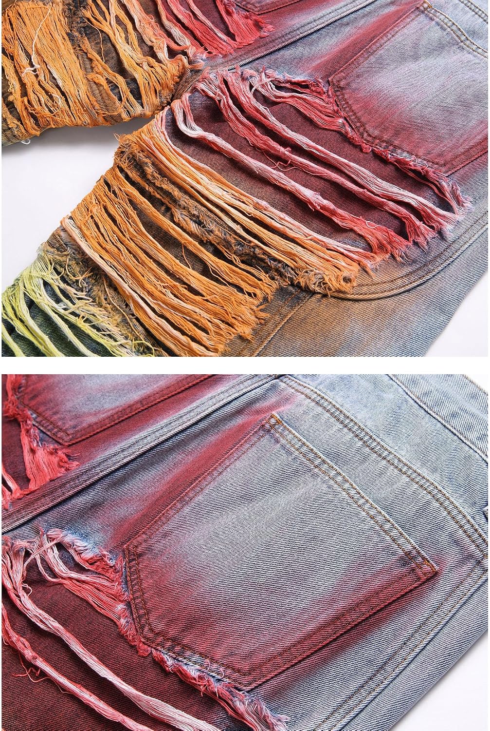 Men's Y2K Rainbow Ripped Denim Loose Straight Jeans