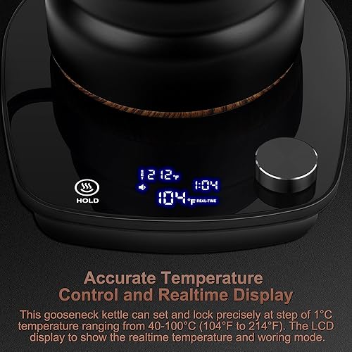 Miniatura 4 de Hervidor eléctrico de cuello de cisne de 30 onzas, 0.9 L, hervidor eléctrico de agua con control de temperatura inteligente, calentamiento rápido,