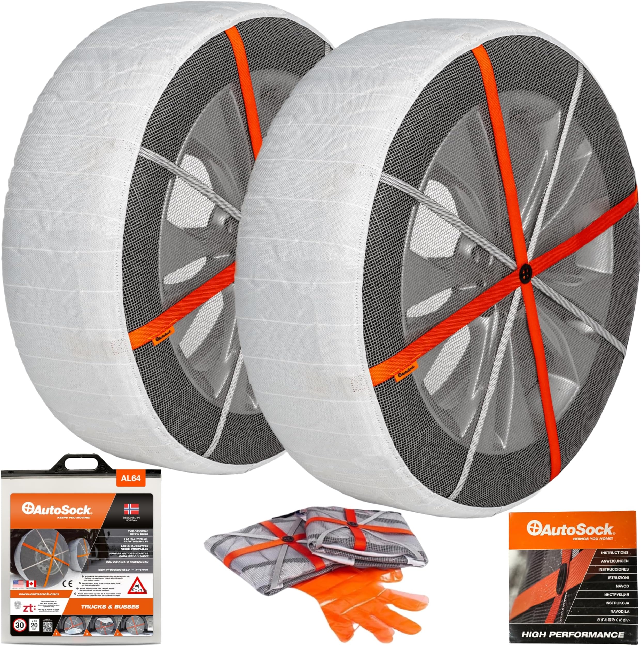 AutoSock for Commercial Vehicles and Trucks AL64, Snow Socks for Tires, Pack of 2