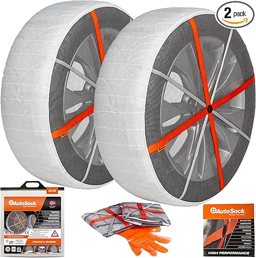 AutoSock for Commercial Vehicles and Trucks AL64, Snow Socks for Tires, Pack of 2