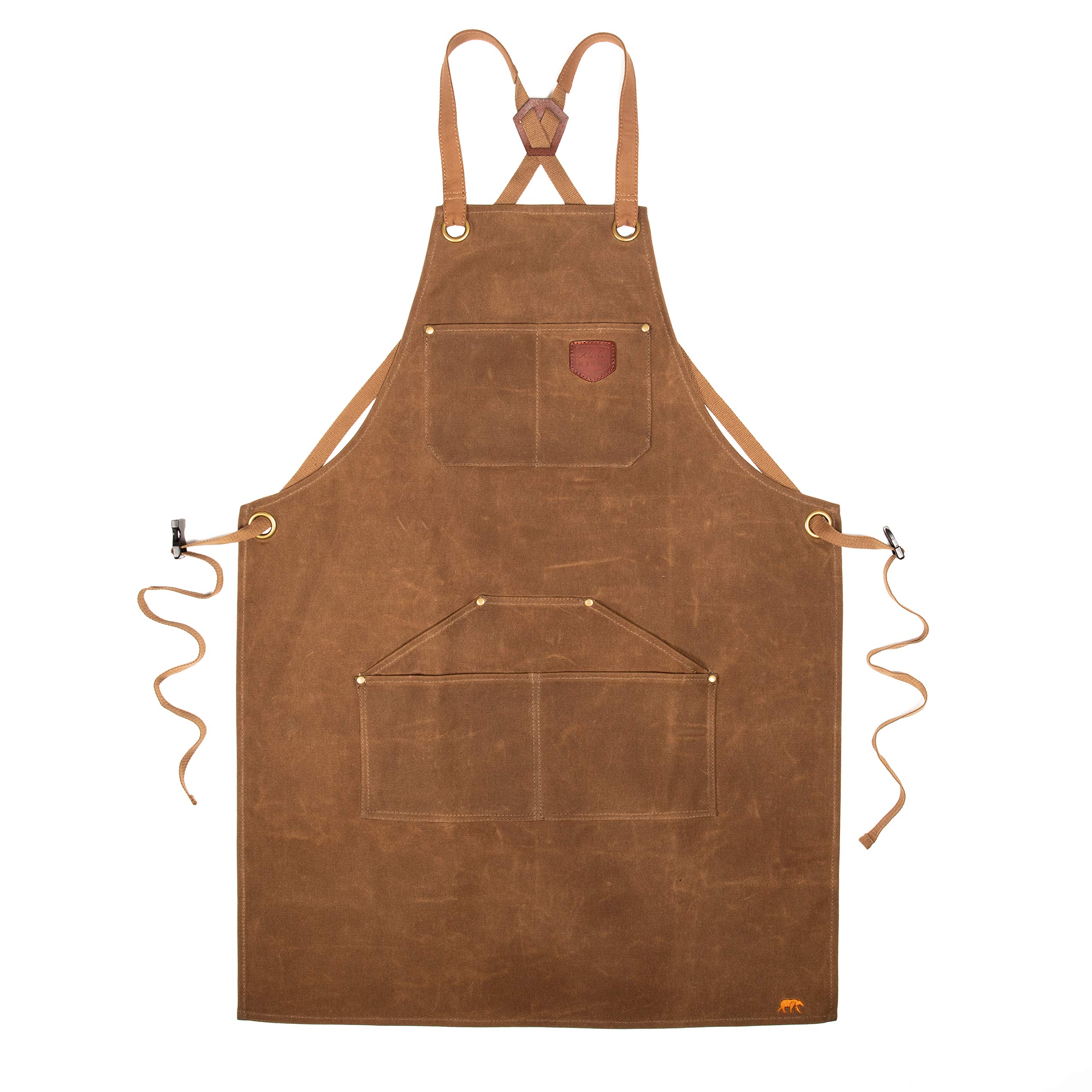 Alaskan MAKER - Delantal para hombre y mujer de lona revestida n.º 515 para Bricolaje, Cocina, Jardinería y Barbacoa - Sujetadores cruzados - Talla universal