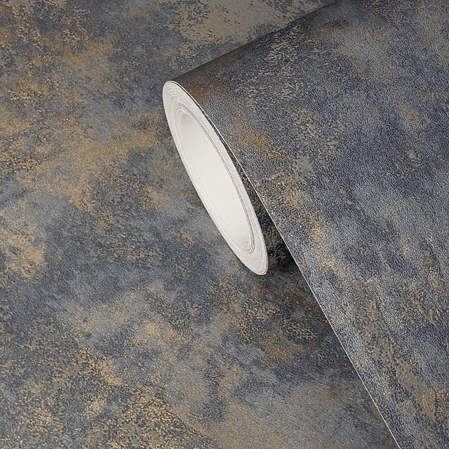 Modern Unique Industrial Look Wallpaper Rustic Navy Blue Gray Gold Plain Textured Contemporary Faux Rusted Concrete Plaster wallcoverings Double roll Covering 3D Wall coverings