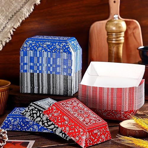 Miniatura 4 de Gejoy 120 platos de fiesta del oeste de 1 libra, platos de vaquero a granel para suministros de baby shower, bandana, bandejas de papel para