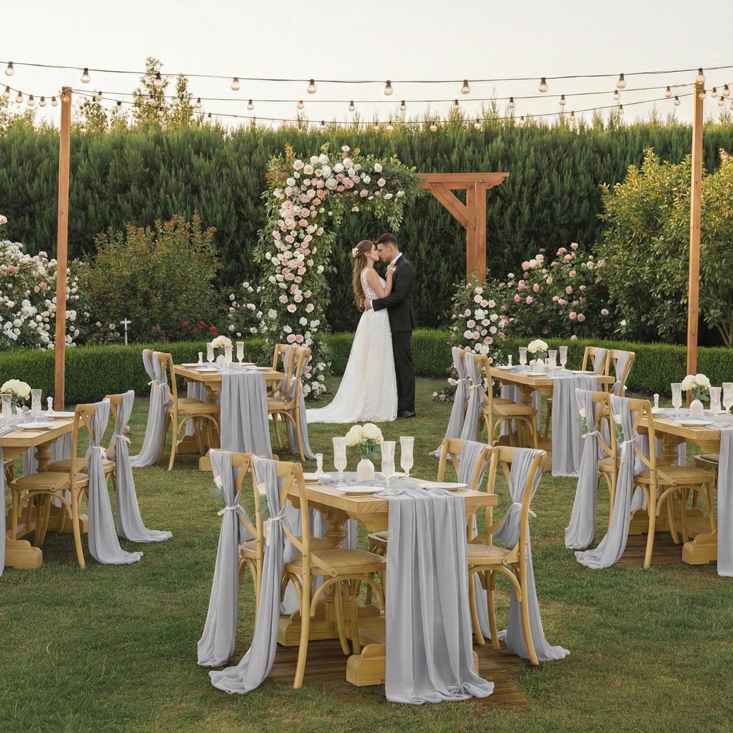 MDS Pack of 5 | Grey | 10ft Chiffon Table Runner 29x120 Inches Long Romantic Rustic Sheer Gauze Runner for Wedding Bridal Shower Birthday Banquets Engagement Spring Easter Boho Decorations