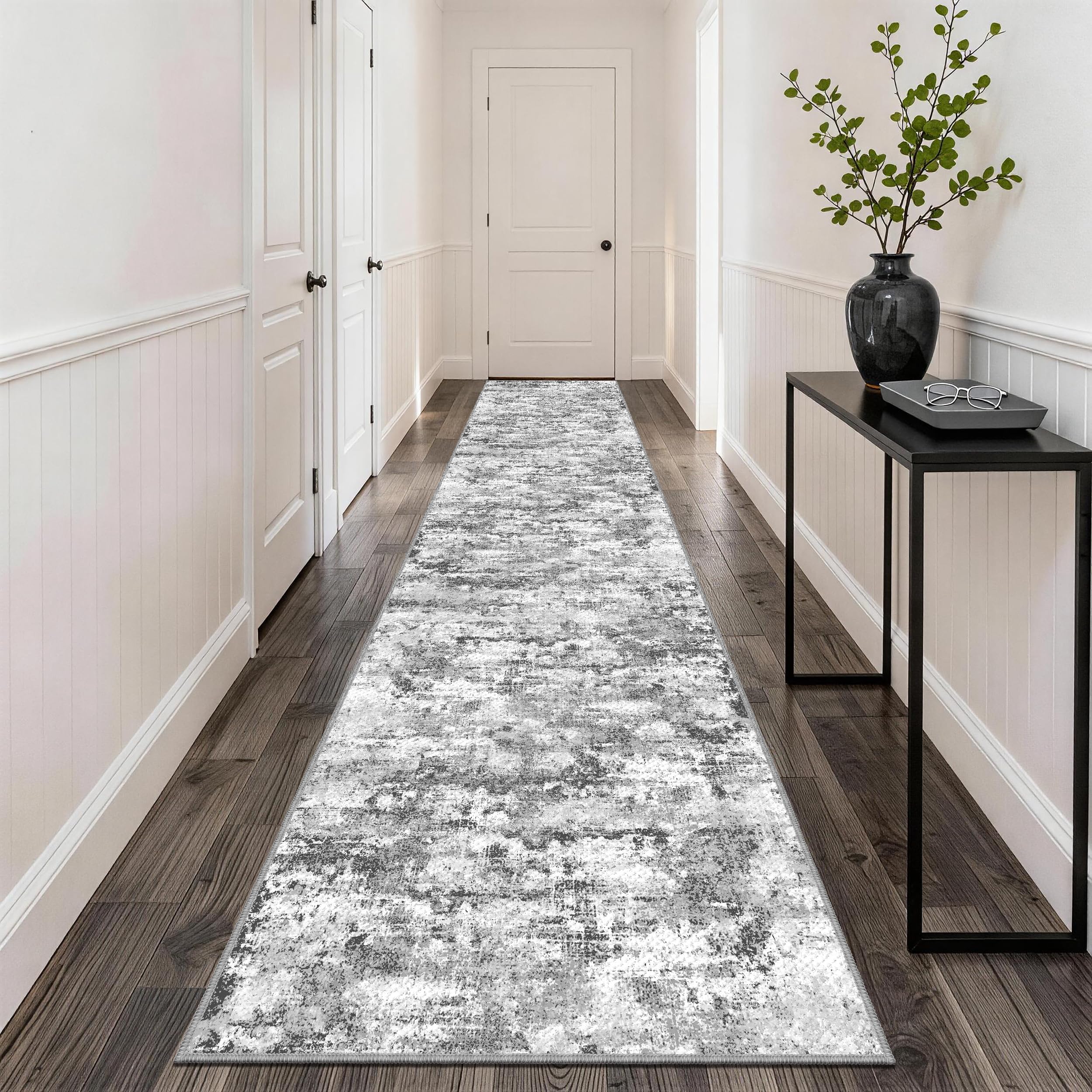 TTelephant Long Hallway Runner Rug 2.6x12ft Textured Non Slip for Dogs Gray