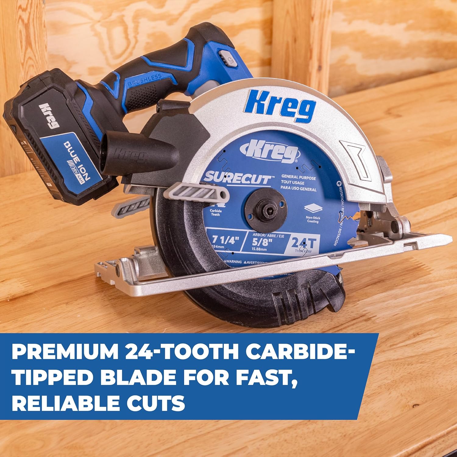 Kreg 7 1/4" SureCut General Purpose 24-Tooth Saw Blade - General Purpose Blade for Corded & Cordless Circular Saws - Anti-Stick Coating & Anti-Vibration - KSB725GP24 (4 Pack)