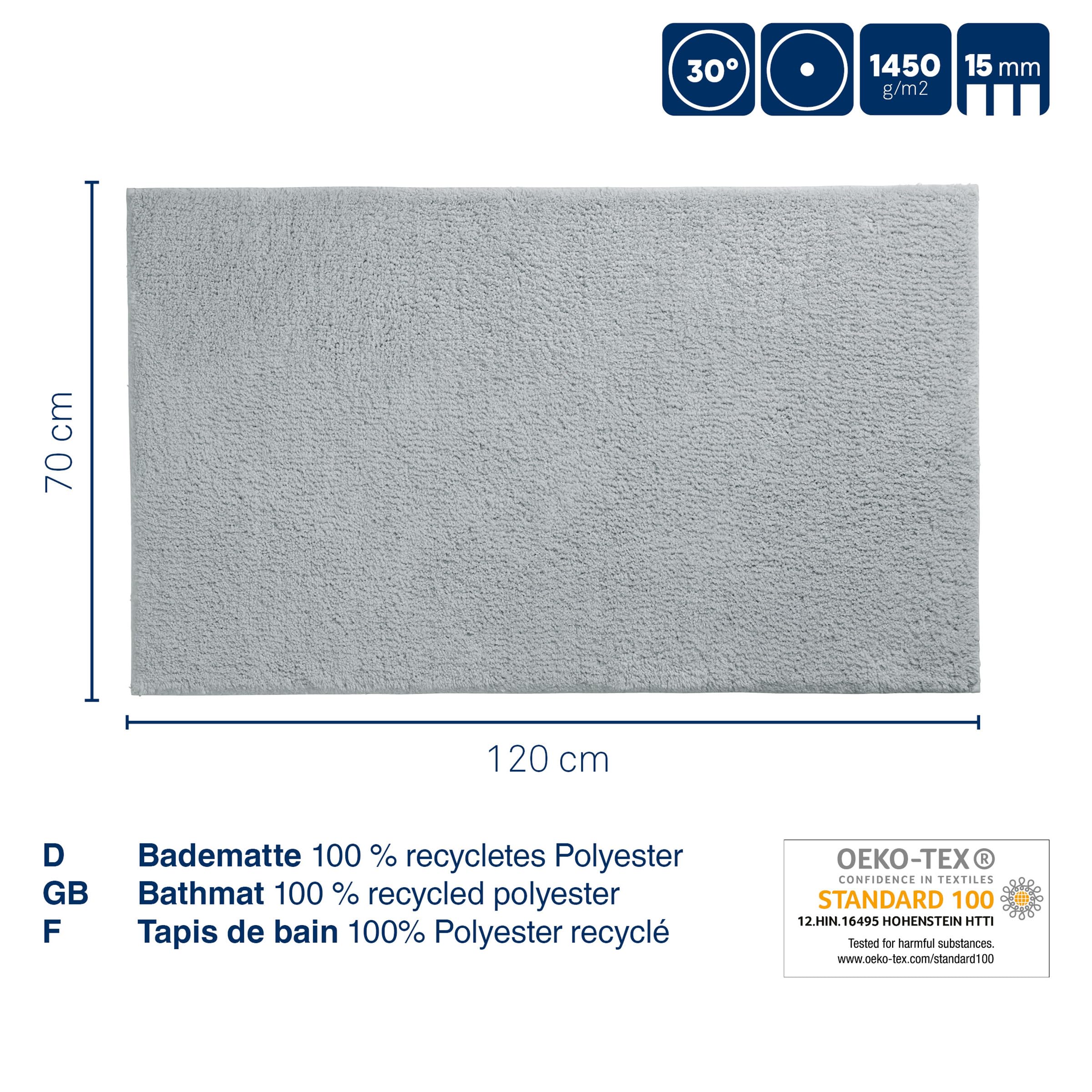 kela Badematte rutschfest 70 x 120 x 1,5 cm Maja, Badezimmerteppich dunkelgrau, waschbar, recyceltes Polyester, Flauschiger Badvorleger