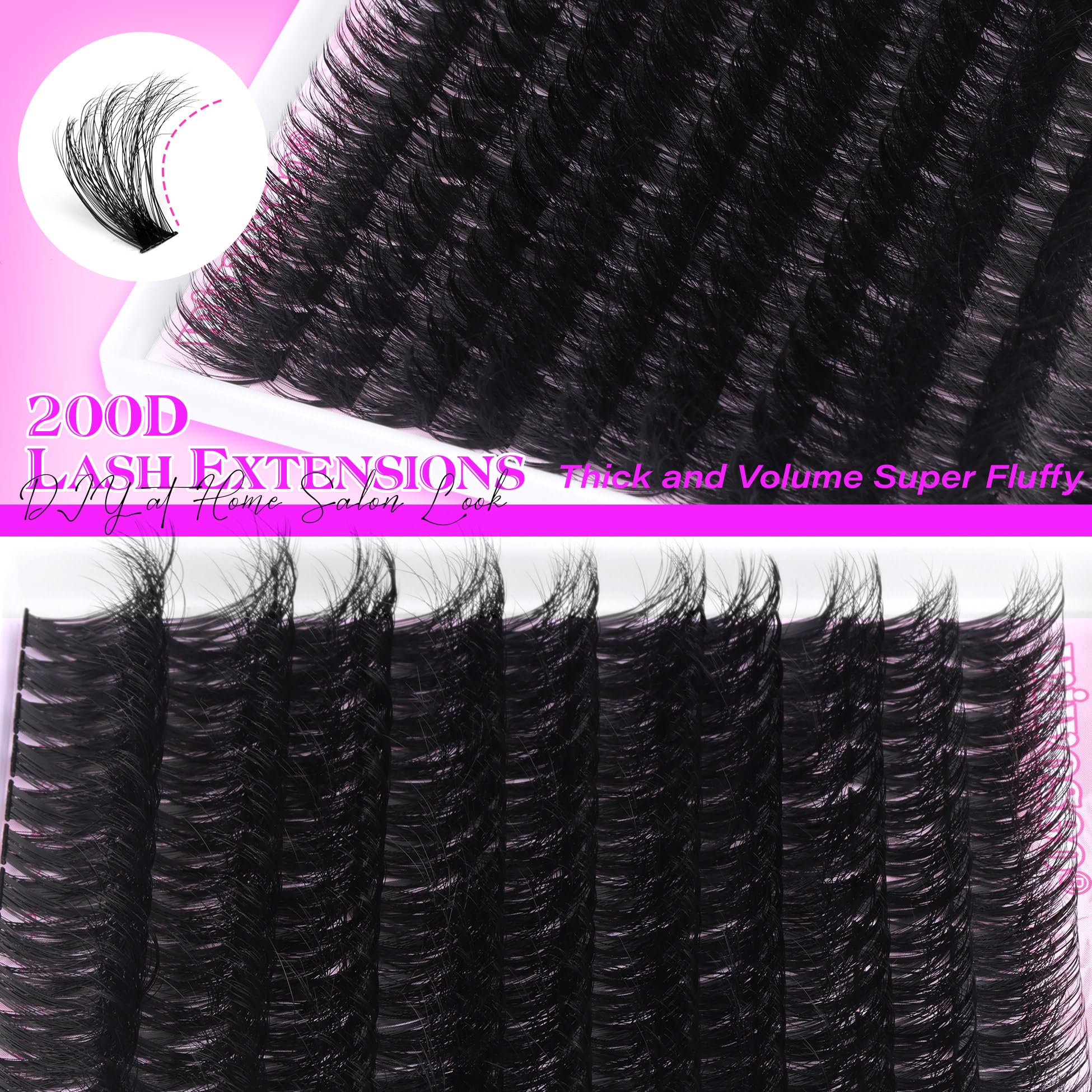 wiwoseo Fluffy Individual Eyelashes Long Cluster Lashes Individual Cluster Thick Eyelash Clusters Fluffy Eyelash Extensions 200D Volume Individual Lashes Clusters 16-24MM Fluffy Lashes for Beginners - Image 3