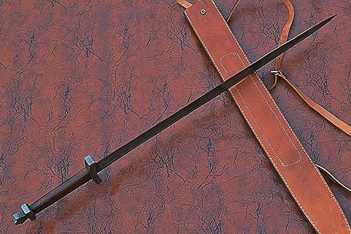 Miniatura 6 de Espada Jian de 32 pulgadas de largo, hoja de doble borde de acero de Damasco forjada a mano de 25 pulgadas de largo, empuñadura cruzada de acero de