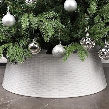 Blissun Christmas Tree Ring, 28.5" Plastic Christmas Tree Collar, Christmas Tree Skirt for Artificial Christmas Trees Decoration Extra Large, White
