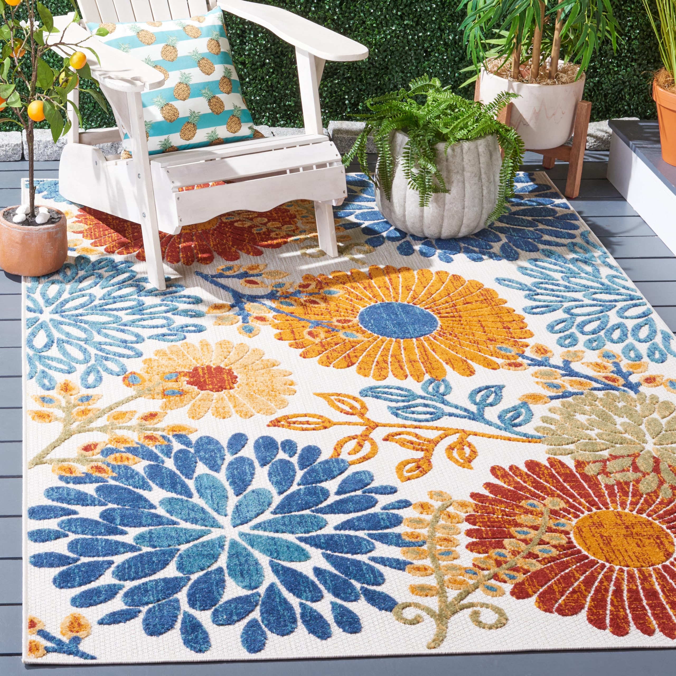 SAFAVIEH Washable Rug Outdoor Cabana Collection - 6' x 9', Cream & Red, Non-Shedding & Easy to Clean, Ideal for Patio, Backyard, Mudroom (CBN832A)