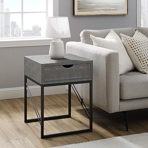 Walker Edison Iver Faux Shagreen - Mesa auxiliar pequeña moderna para sala de estar, dormitorio, mesita de noche, 18 pulgadas, gris