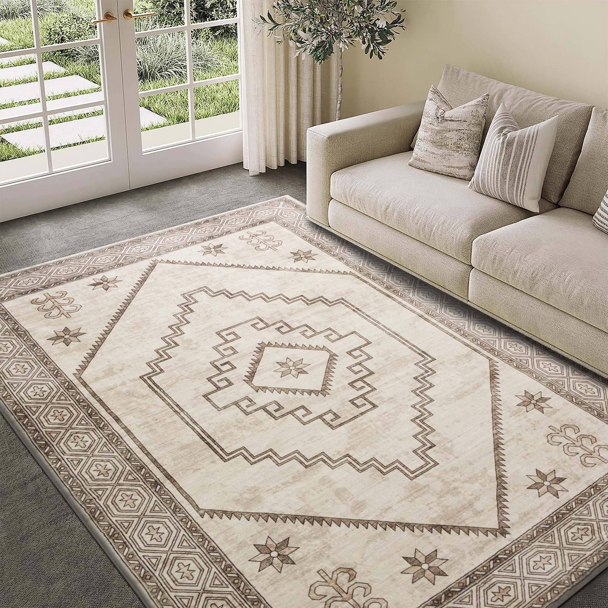 Imperial Rooms Washable Rugs Living Room Small 60x110 cm – Soft Short Pile Beige Area Rugs For Bedroom, Kitchen Non Slip Carpet Bedside Rug Traditional Design Vintage Boho Cashmere Rug, Radiant — image 1