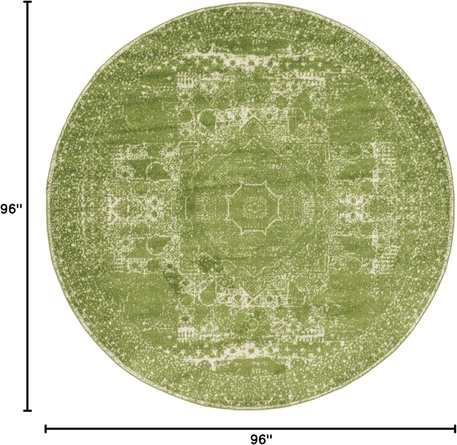 Rugs.com Dover Collection Rug – 8 Ft Round Green Low-Pile Rug Perfect for Kitchens, Dining Rooms
