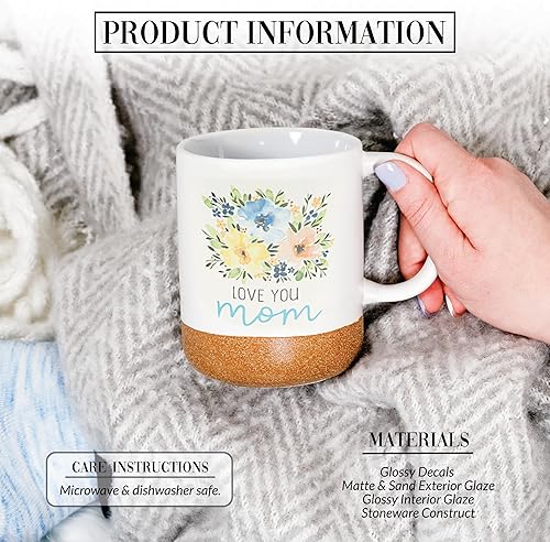 Miniatura 2 de Pavilion Gift Company - Love You Mom - Taza de cerámica de 16 onzas con fondo esmaltado arenoso, patrón floral, 1 unidad (paquete de 1), 3.5 x 3.5