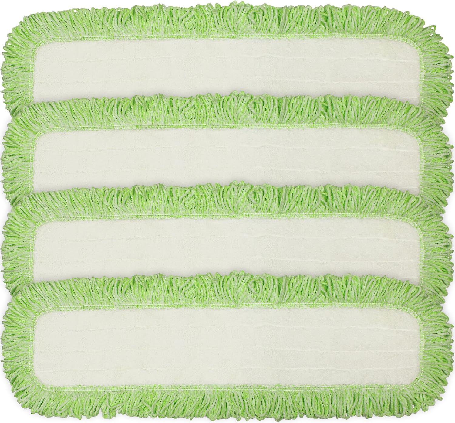 CleanAide Commercial Microfiber Dry Mop Pad Refill, 24 Inch Floor Cleaning Pads with Coral Weave and Rope Border, Reusable for Hardwood, Tile, Vinyl, Fits Most Mop Frames, Green Trim, 4-Pack
