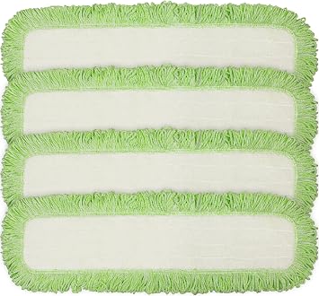 CleanAide Commercial Microfiber Dry Mop Pad Refill, 24 Inch Floor Cleaning Pads with Coral Weave and Rope Border, Reusable for Hardwood, Tile, Vinyl, Fits Most Mop Frames, Green Trim, 4-Pack