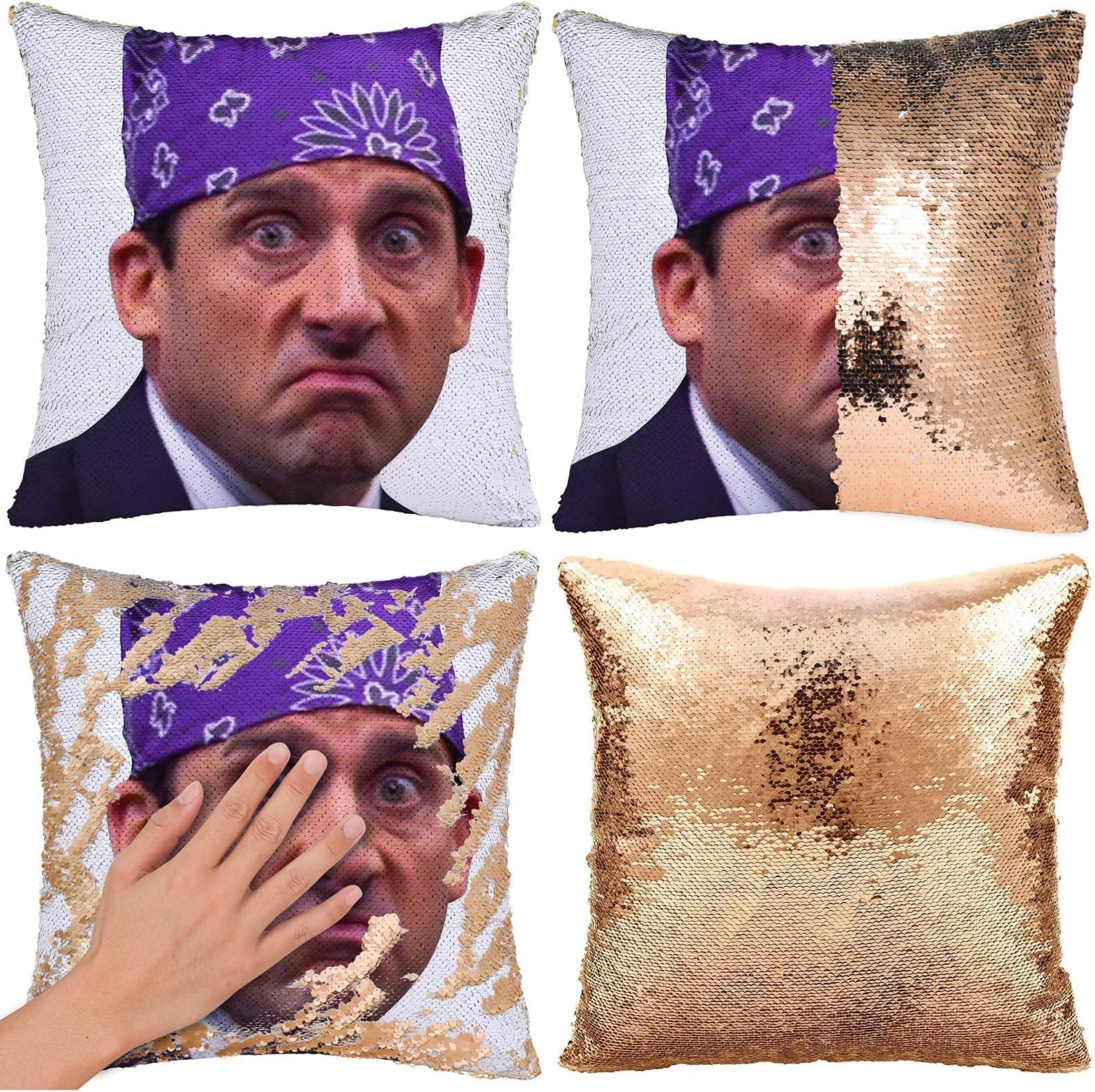 Sequin Pillow Case Funny Magic Reversible Mermaid Pillow Cases Throw Pillow Covers Cushion Cover Decorative Pillowcase(16"x16") (Prison Mike/Champagne glod)