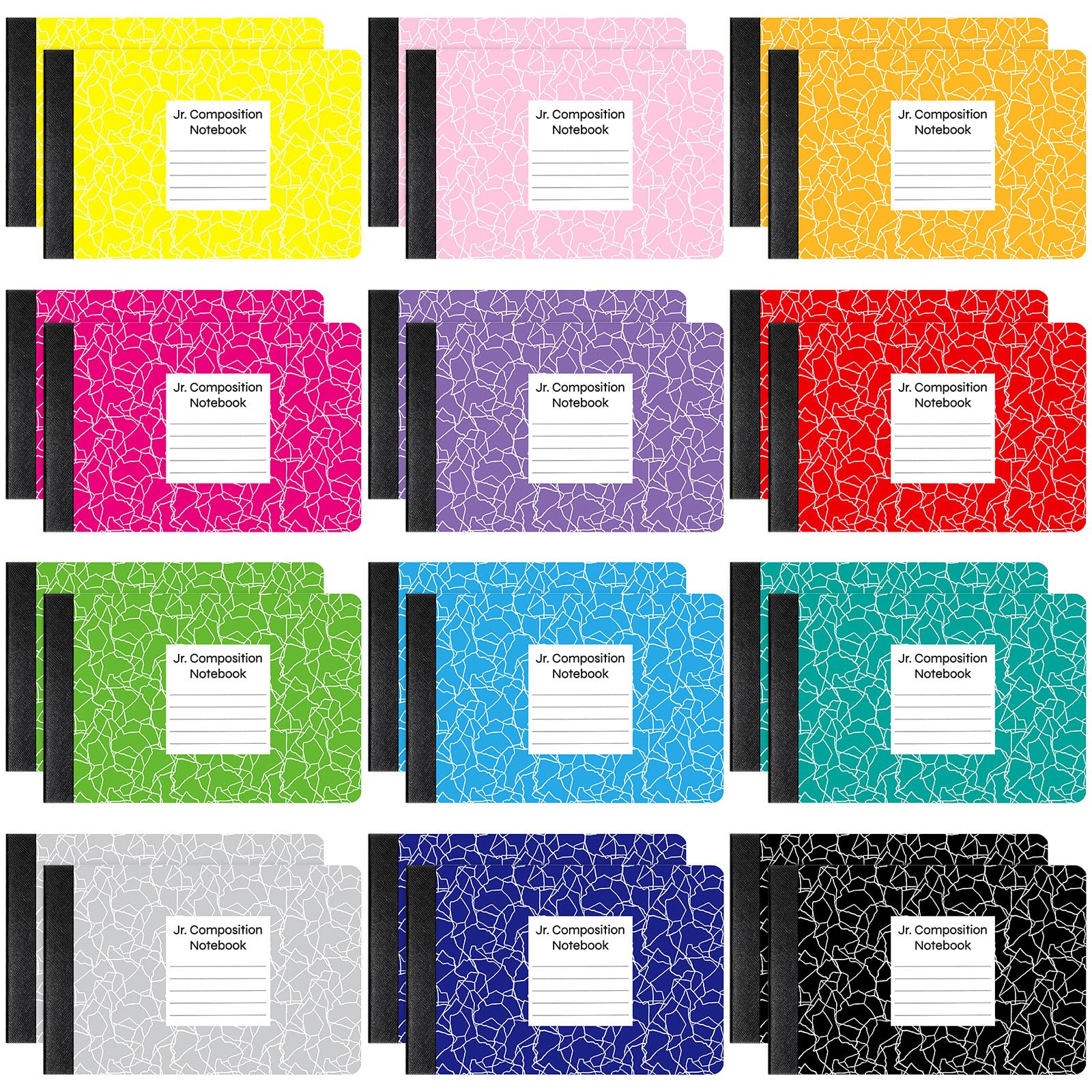 Resurhang 24 Pcs Jr. Composition Notebooks Colored Marble Half Size 4-7/8 x 7-1/2 Inches Composition Notebook 80 Sheets Marble Notebooks Wide Ruled