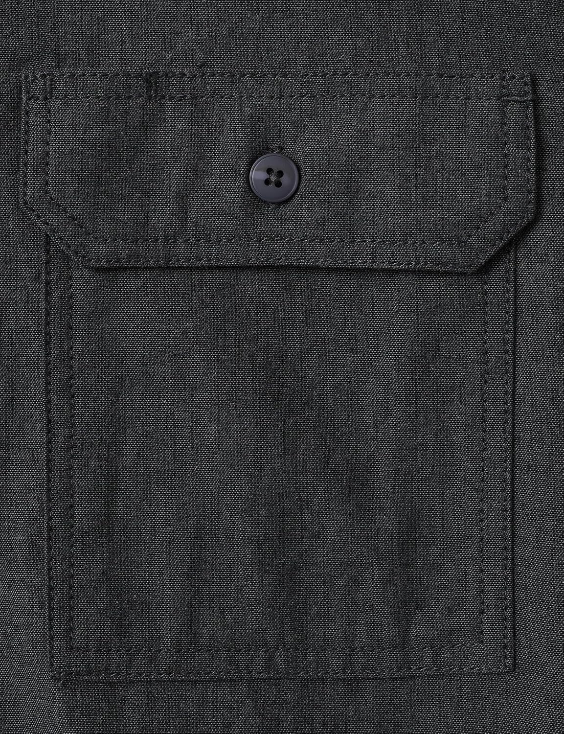 Mens Chambray Button Down Shirt Short Sleeve Work Casual Button Up Shirt with Two Pockets