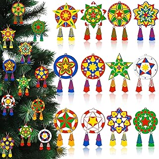 30PCS Christmas Wooden Filipino Parol Hanging Ornaments Decorations Bulk Set, Winter Xmas Philippine Lantern Capiz Star Wood Tree Home Decor for Window Wall Epiphany Gifts Party Supplies