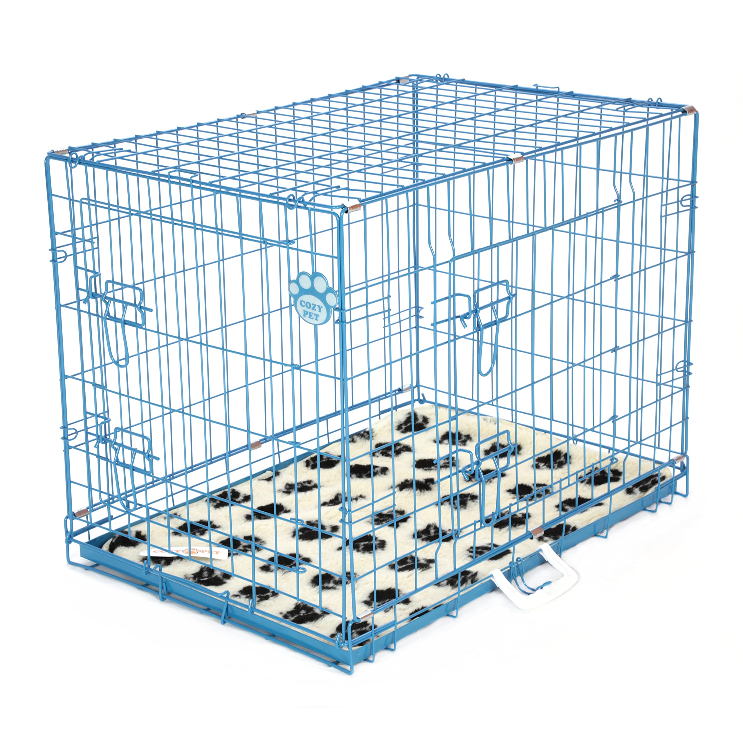 Cozy Pet 30" Dog Crate with Metal Tray and Vet Bed 77cm Blue Dog Cage Blue Folding Puppy Crate, Medium Puppy Cage, Cat Carriers DC30BL + VB30C