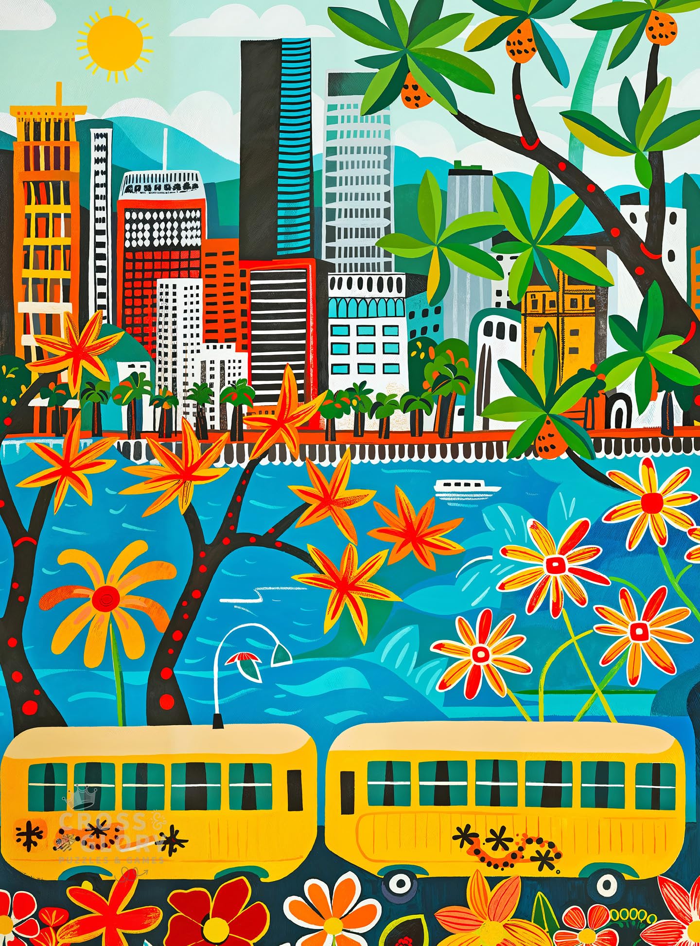 Cross & Glory - Golden Shores of Waikiki - 1000 Piece Jigsaw Puzzle for Adults | Best New Honolulu Artwork Puzzle | Unique Hawaiian Island Challenge