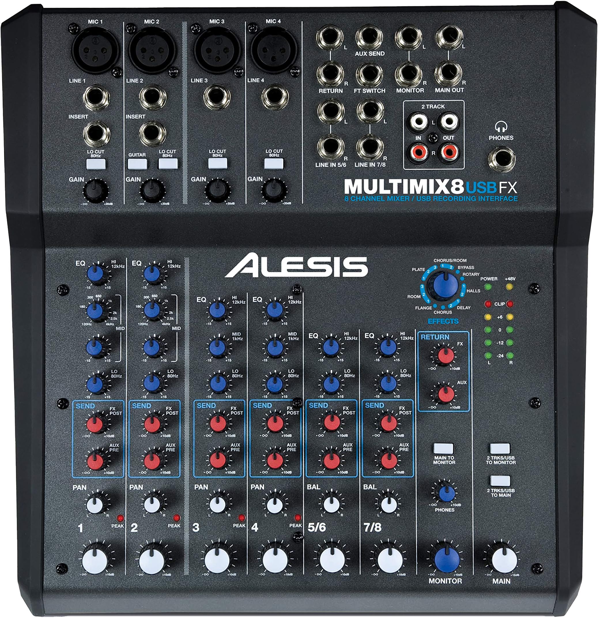 Alesis MultiMix 8 USB FX, 8 Channel Compact Studio Mixer with Built In Effects and USB Audio Interface for Live Sound and Home Studio Recording