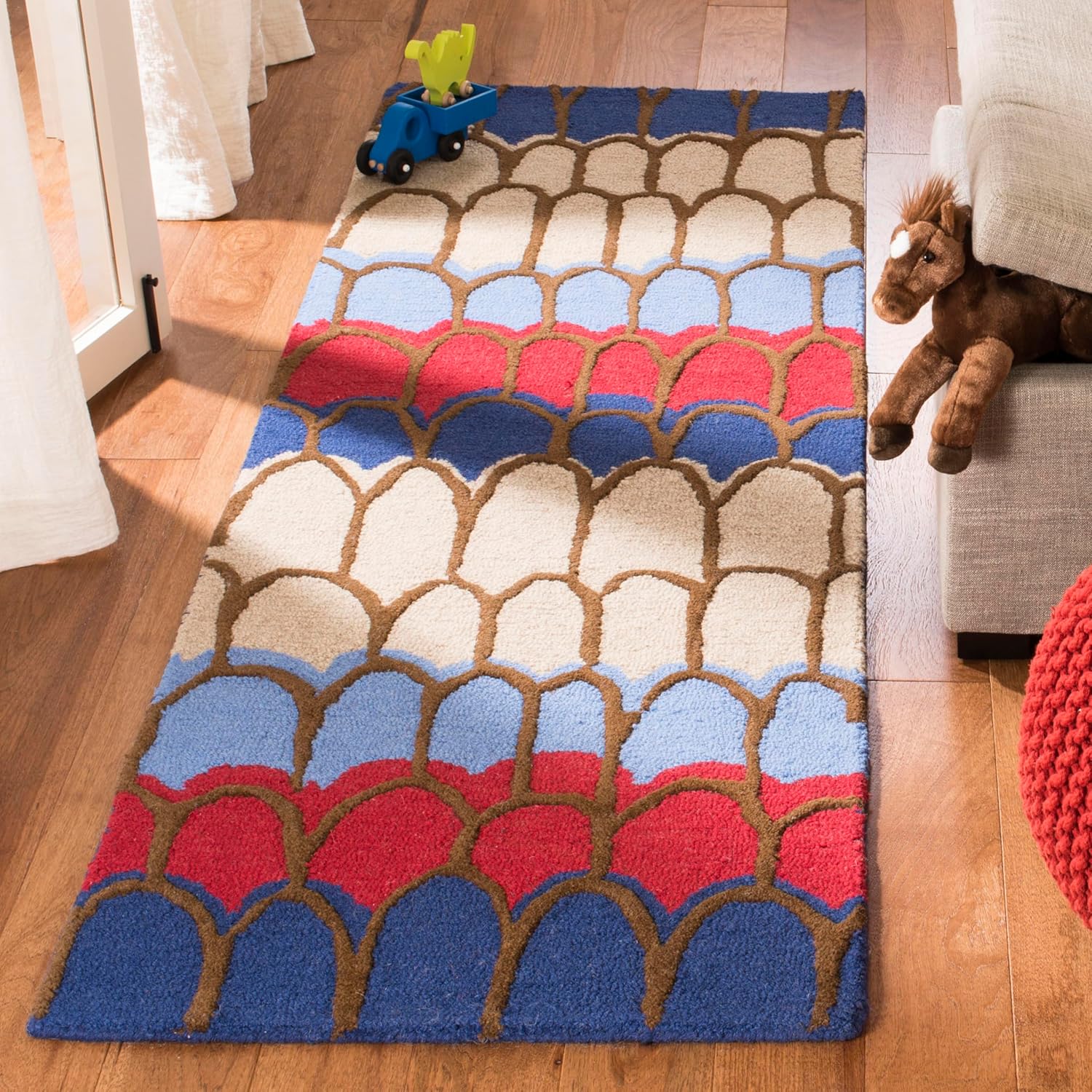 SAFAVIEH Kids Collection Runner Rug - 2'3" x 7', Blue & Multi, Handmade Wool, Ideal for High Traffic Areas in Living Room, Bedroom (SFK353A)