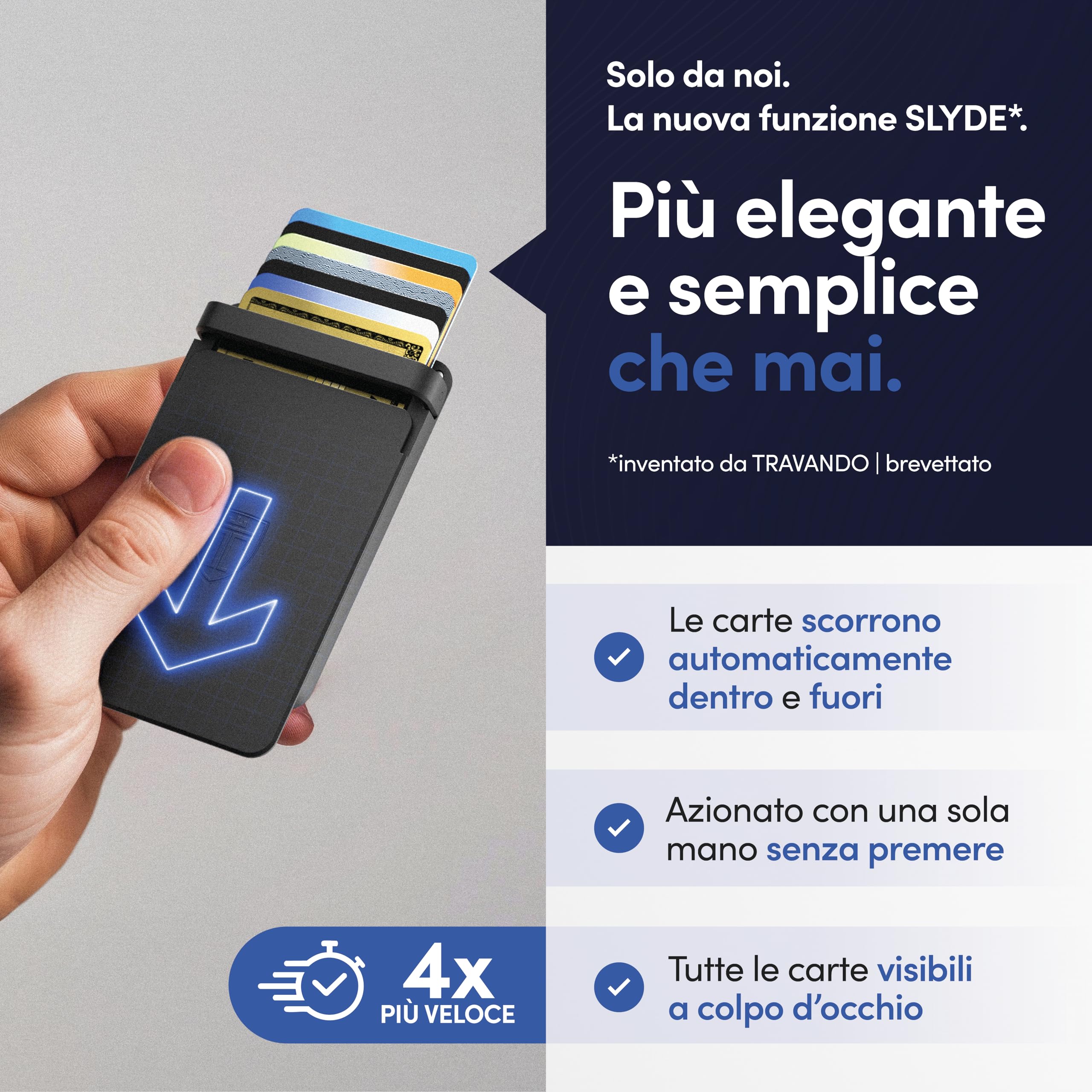 TRAVANDO SLYDE portacarte in alluminio con protezione RFID – porta carte con fermasoldi per 7 carte – astuccio per carte di credito, portafoglio da uomo, slim wallet (5-6 Carte)