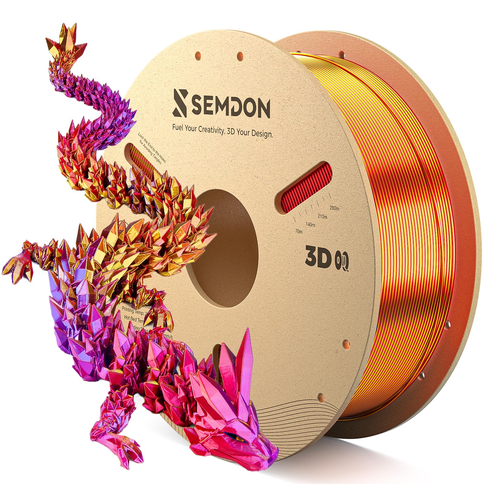 Tri-Colors Silk PLA Filament, Red Yellow Purple 3D Printer Filament