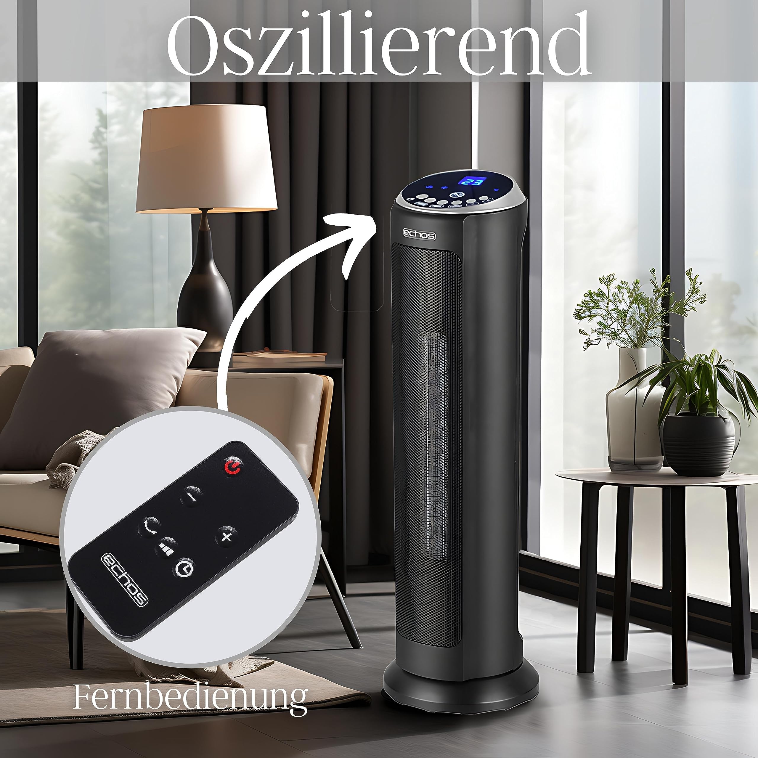 Keramik Heizlüfter Energiesparend | 12h Timer | Oszillierend | Fernbedienung | 3 Stufen: kalt, 1000, 2000 Watt | Elektroheizer | Heizgerät | | Temperaturanzeige | Elektroheizung | Mini Heizung