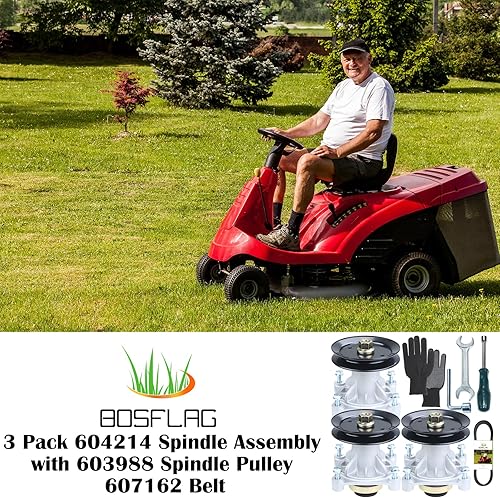 Vista 21 de Paquete de 2 conjuntos de husillo 604214 con polea 603987 793828 correa sustituye a Hustler 604214 Conjunto de husillo Hustler Parte 604214 Hustler