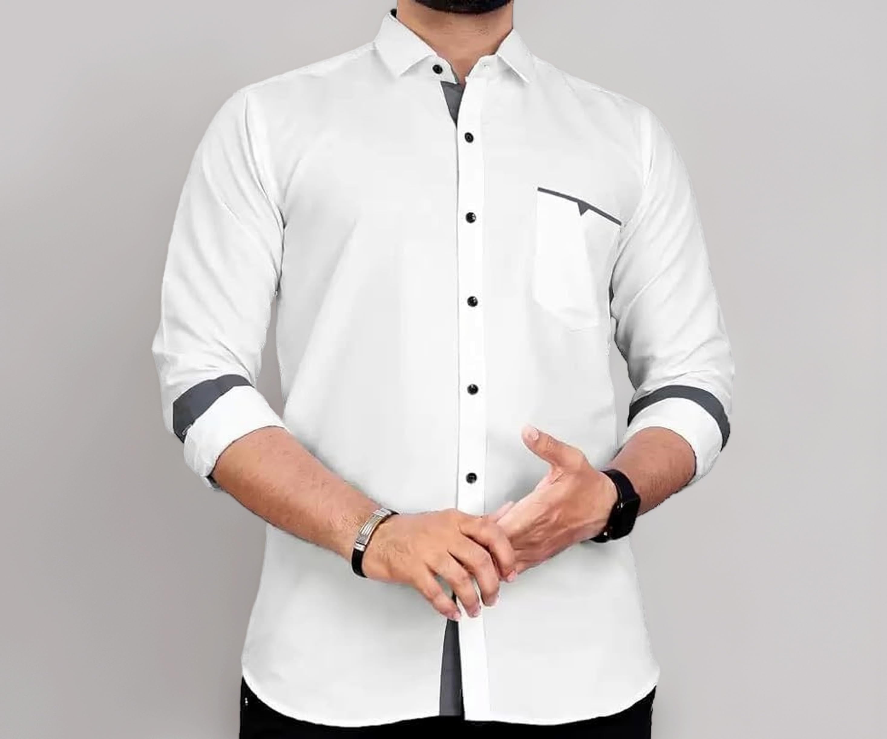 CB-COLEBROOK Men's Regular Fit Solid Soft Touch Cotton Casual Shirt with Pocket Design with Spread Collar & Full Sleeves (Available in Plus Size)