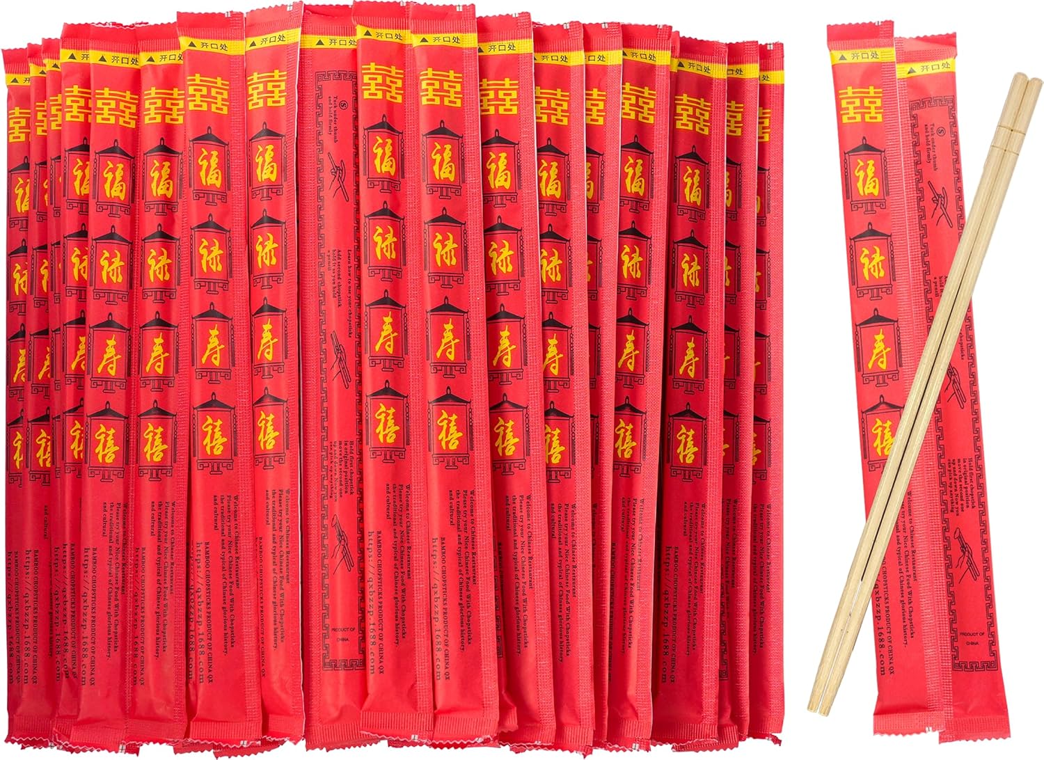 52USA Disposable Bamboo Chopsticks 100 Pairs - 9" UV Treated, Individually Wrapped for Sushi, Noodles, Asian Cuisine Bulk