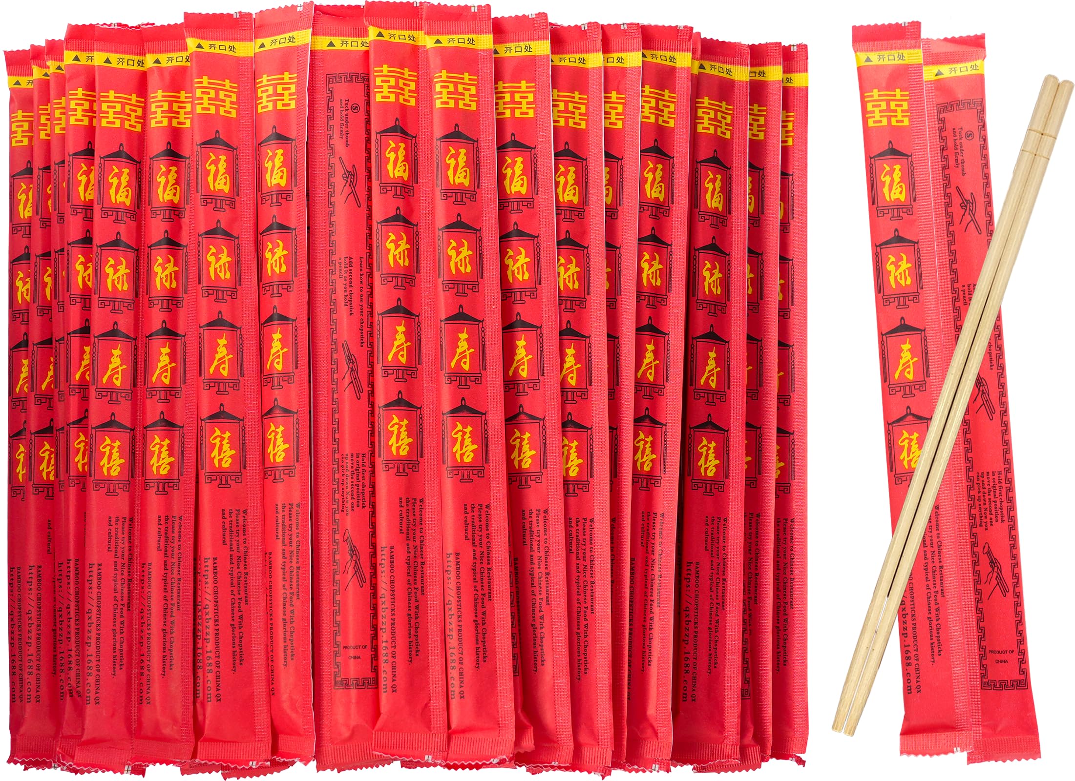 52USA Disposable Bamboo Chopsticks (100 Sets) - 9'' Long, UV Treated, Individually Wrapped Japanese and Chinese Wooden Chopsticks Bulk