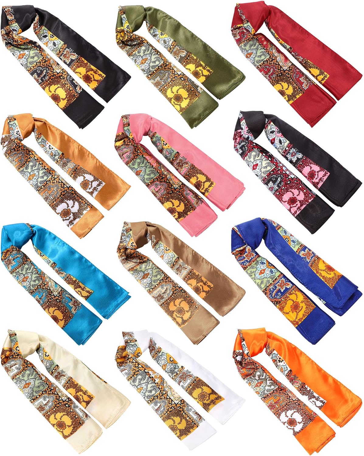 JaGely 12 Pcs 35" Large Square Satin Head Scarf for Women Silk Like Neck Scarves Fashion Hair Wrapping Scarf Vintage Bandanas