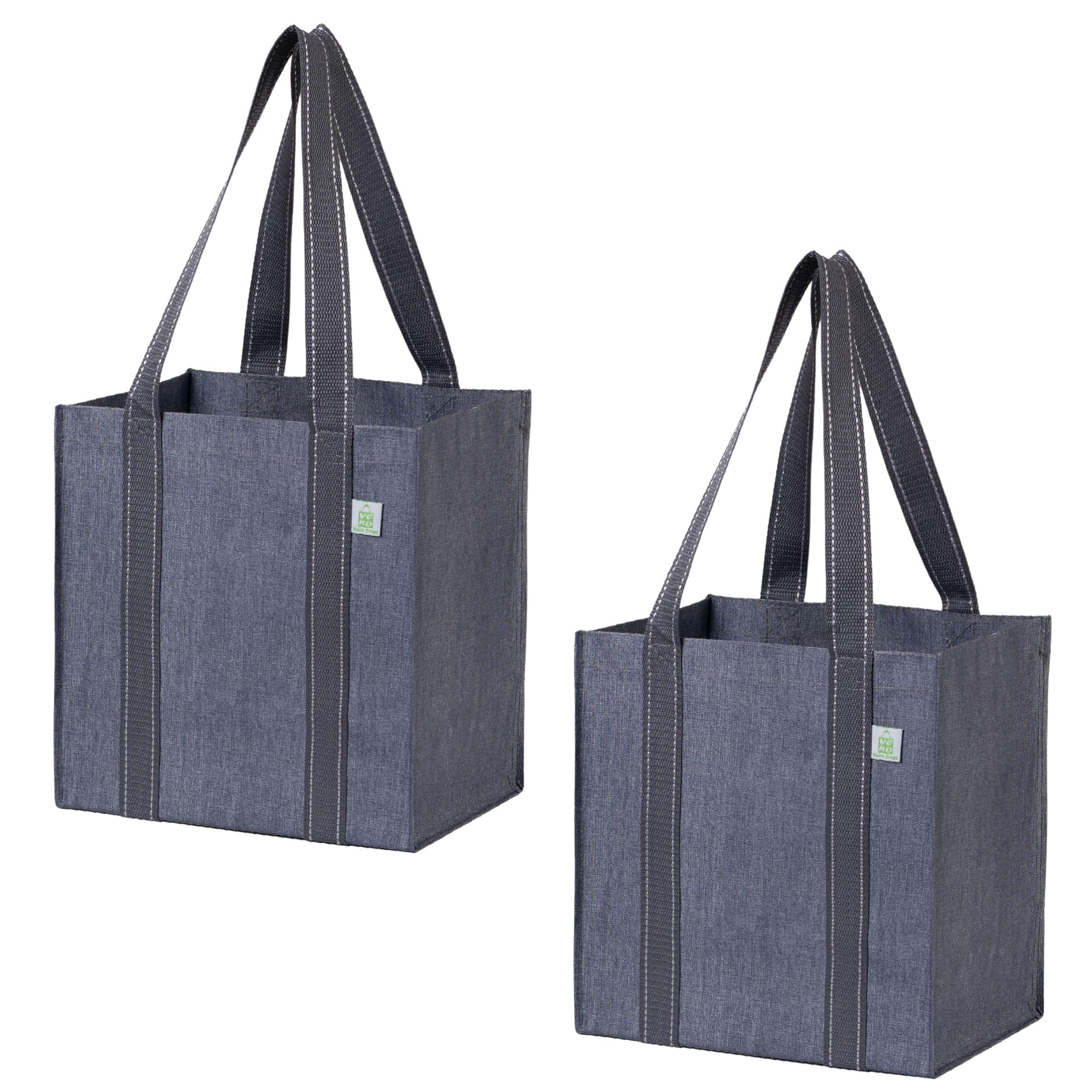 VENO 2-4 Pack Reusable Grocery shopping Bags, Small Tote Bag w/Handle Hard Bottom, Heavy Duty, Foldable Carrier