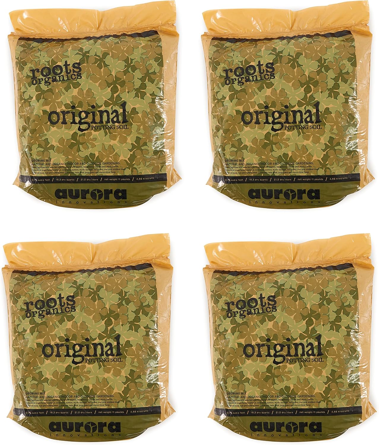 Roots Organics ROD75 Hydroponic Gardening Original Coco Fiber Based Potting Soil 0.75 Cubic Feet, 4 Pack