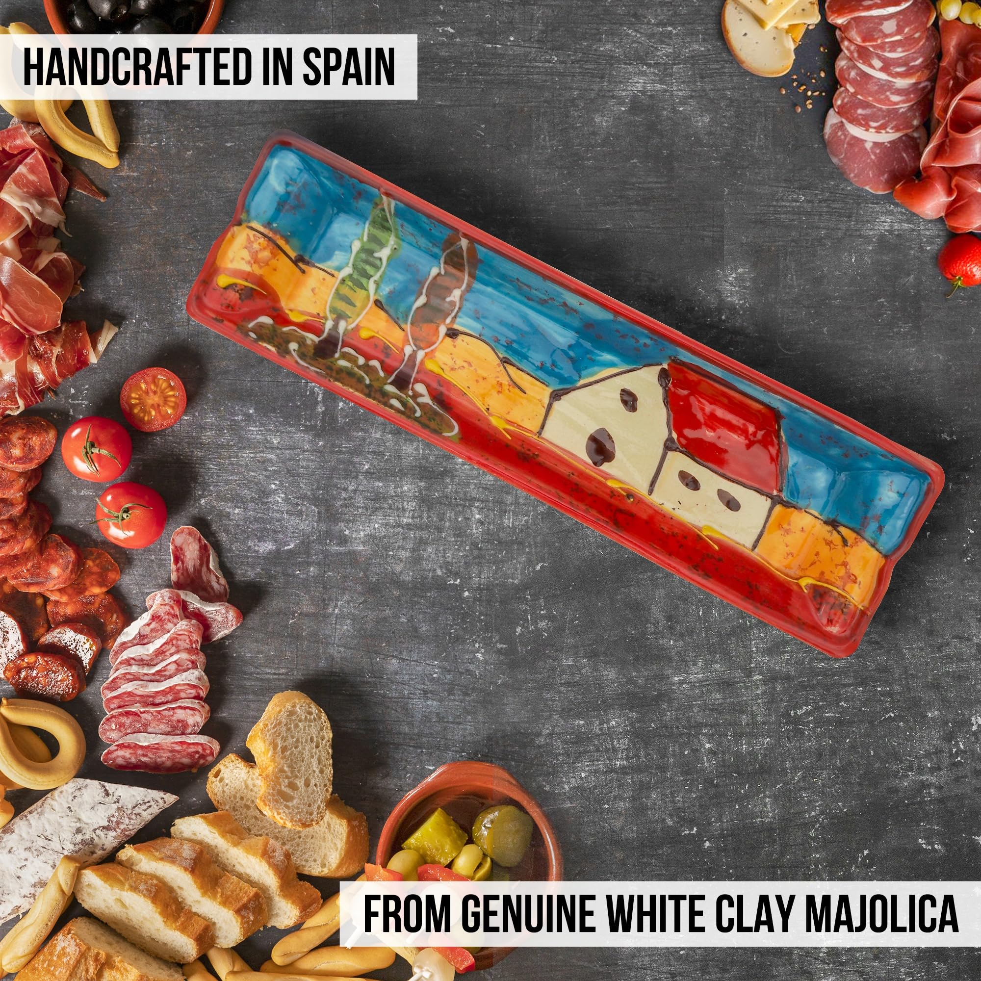 Small Rectangular Ceramic Platter – 10.8 Inch | Handmade in Spain – Ideal as Olive Platter, Corn Dish, Sushi Plate & Kitchen Spoon Rest – Lead-Free, Microwave, Oven & Dishwasher Safe