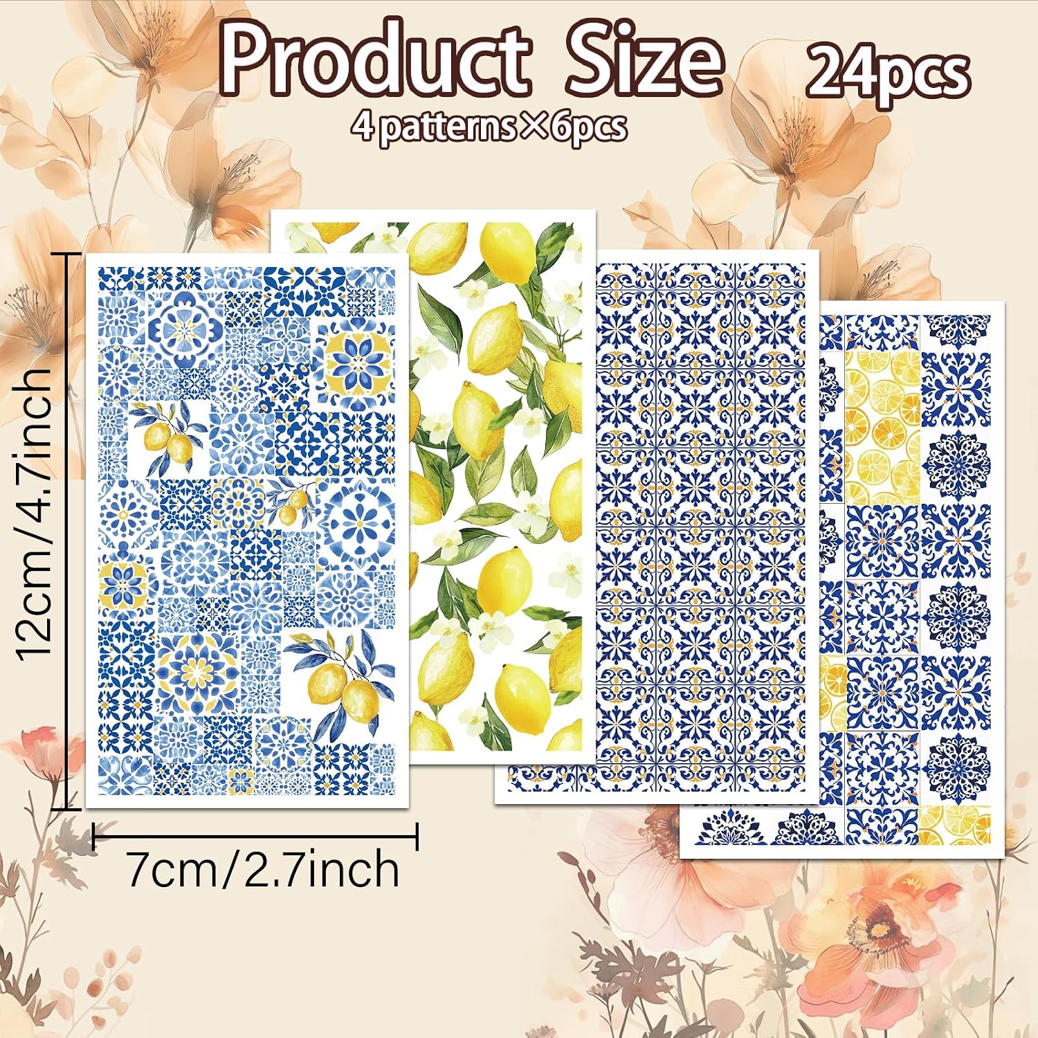 OLYCRAFT 24Pcs Lemon Clay Transfer Paper 4 Styles Transfer Paper for Polymer Tile Polymer Clay Transfer Sheets Fruit Small Transfer Paper for Clay Earrings Jewelry Making