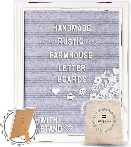 Tablero de Letras de Fieltro Gris de Vuelo a la Escuela con Marco de Madera Rústico Blanco - Tablero de Letras de Granja Familiar Gris con Soporte -