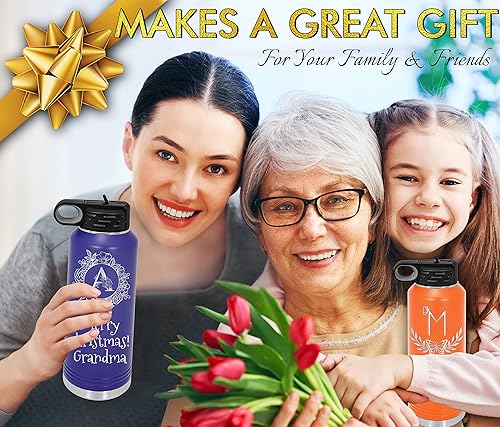 Miniatura 17 de Botellas de agua personalizadas con tapa abatible y pajilla, termo deportivo personalizado de acero inoxidable grabado, monograma personalizado