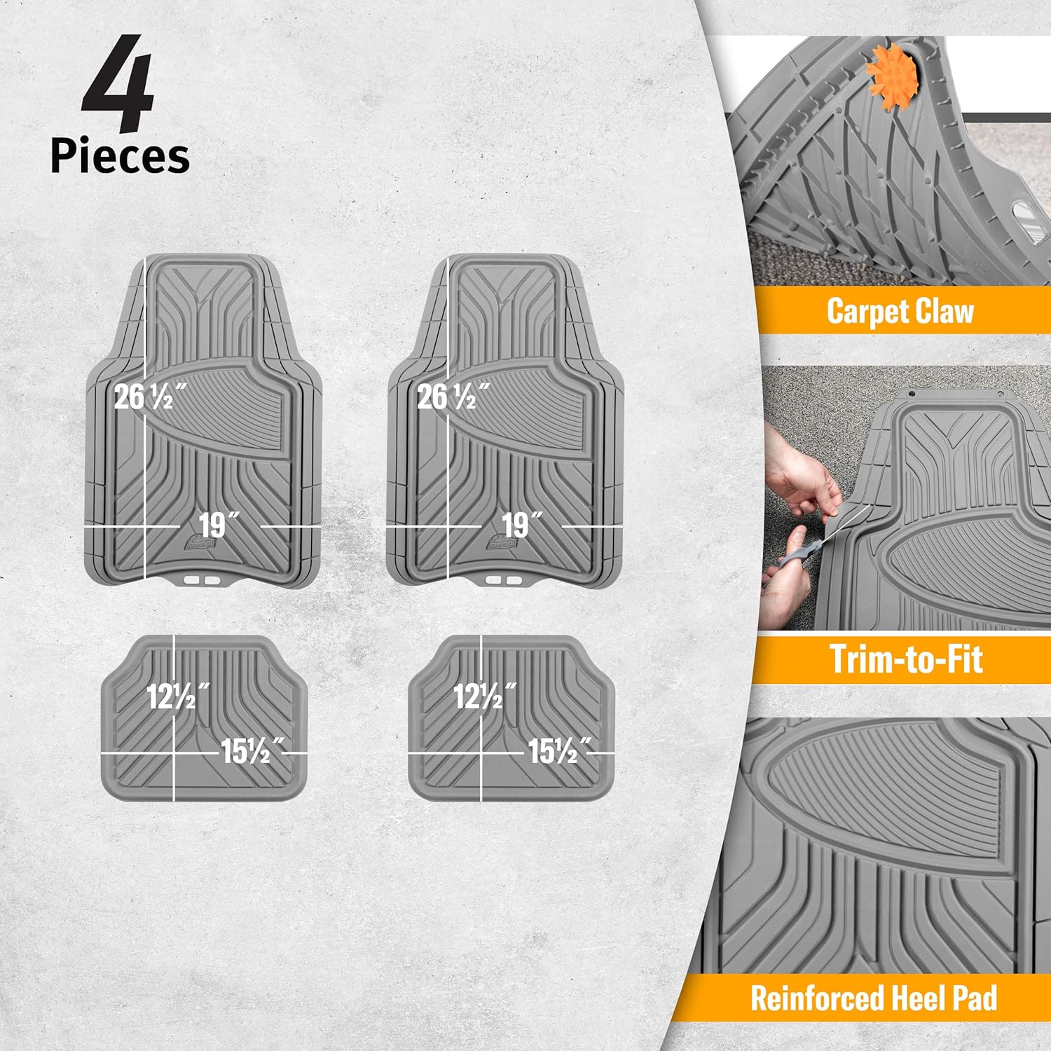 Armor All 4-Piece All-Season Floor Mats, Custom Fit Mats for Cars, Trucks, SUVs — Gray - Image 3